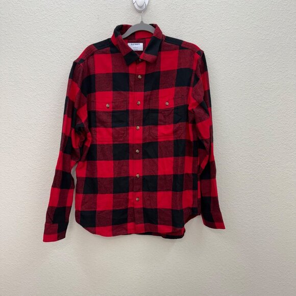Old Navy Buffalo Plaid Double Brushed Flannel Long Sleeve Button Shirt Men Large - Picture 1 of 6